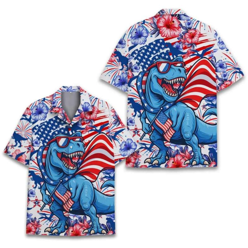 4Th Of July American Flag Patriotic Dinosaur Hawaiian Shirt