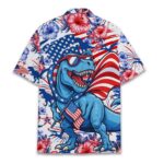4th of July American Flag Patriotic Dinosaur Hawaiian Shirt Back