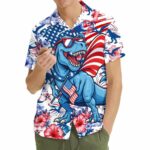 4th of July American Flag Patriotic Dinosaur Hawaiian Shirt Front