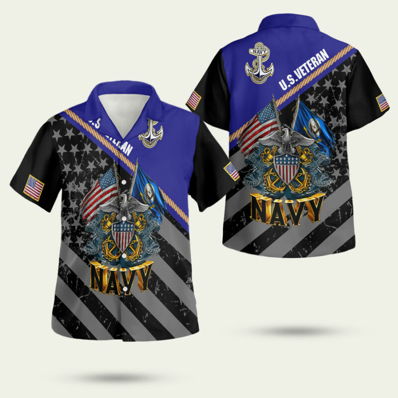 4Th Of July Independence Day Veteran American Flag Eagle Navy Hawaiian Shirt