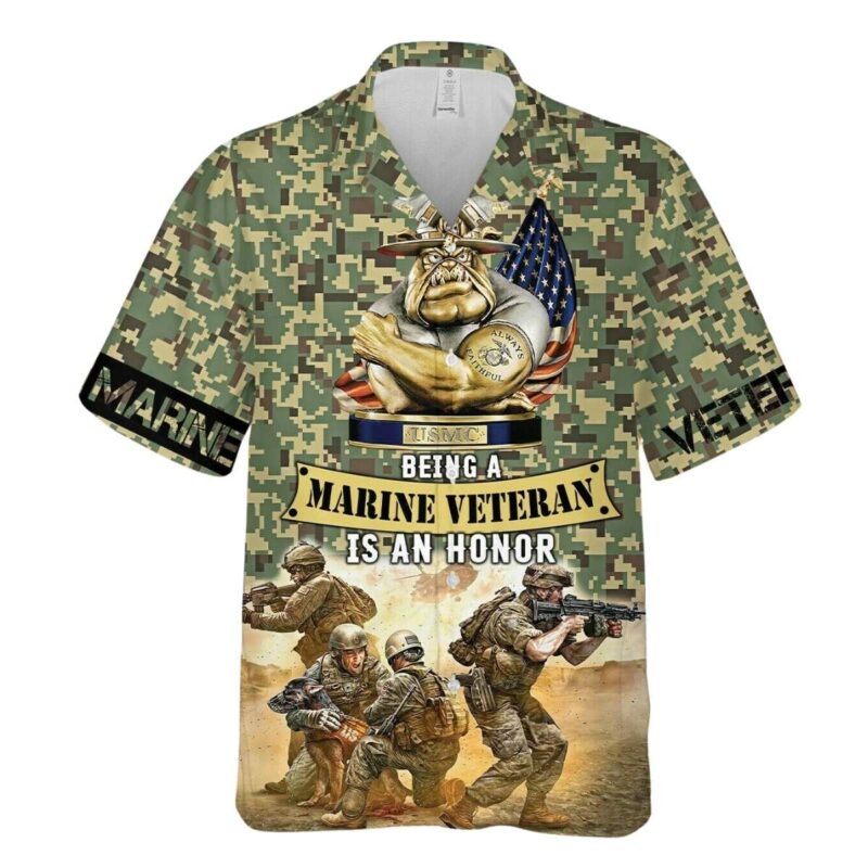A Usmc Veteran Camo Pattern Hawaiian Shirt
