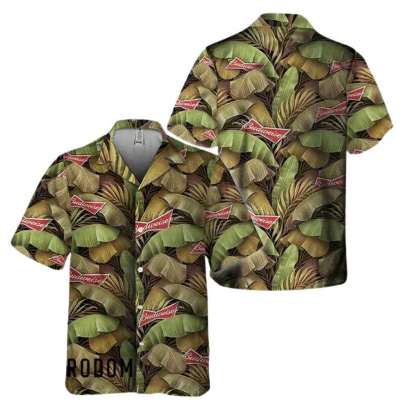 Abstract Banana Leaves Budweiser Hawaiian Shirt
