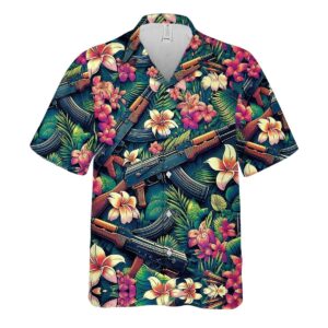 Ak47 Machine Gun And Flowers Tropical Hawaiian Shirt