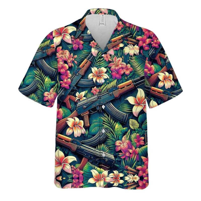 Ak47 Machine Gun And Flowers Tropical Hawaiian Shirt