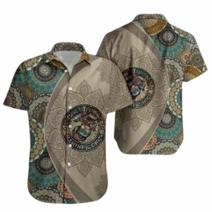 Amazing US Marine Corps Mandalaa Brown Hawaiian Shirt