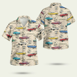 Amazing muscle car on route 66 hawaiian shirt