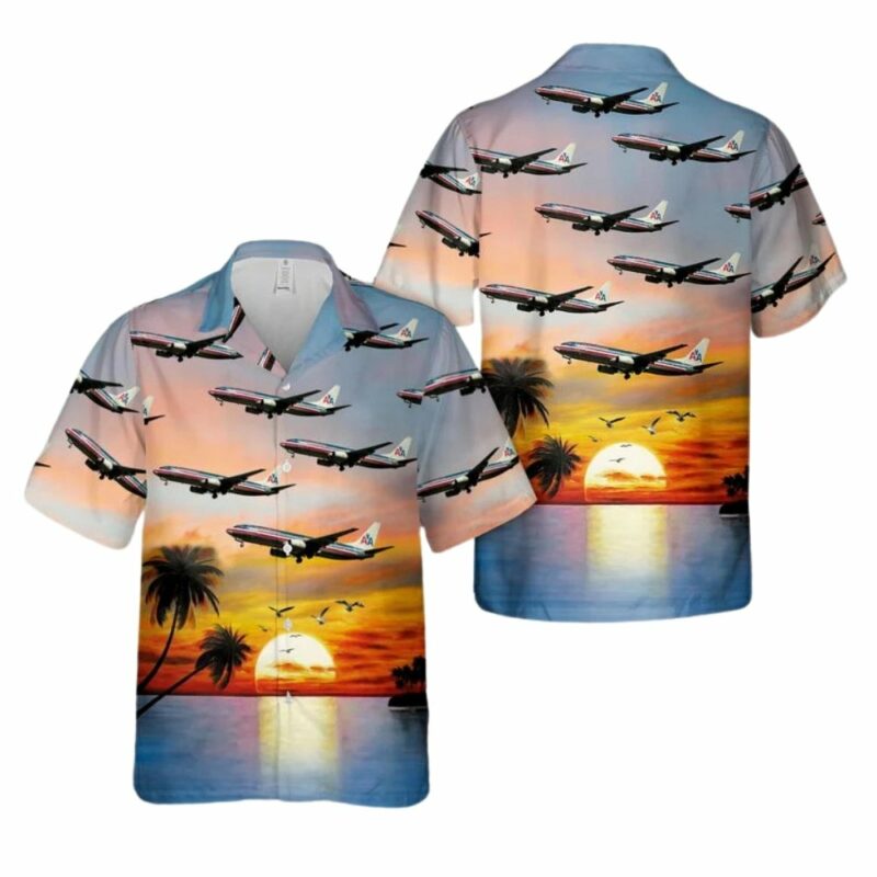 American Airlines Boeing 737 800 N922An Sunset Pattern Hawaiian Shirt