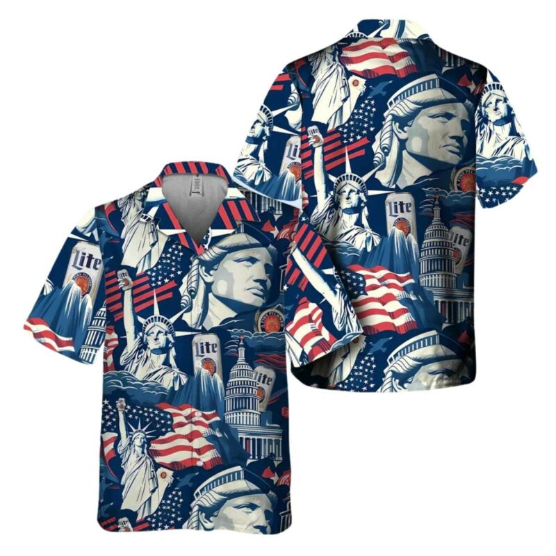 American Flag Liberties Holding Miller Lite Hawaiian Shirt