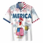 American Flag Rooster Drink Beer Print Hawaiian Shirt