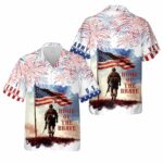 American Military Soldier Standing Beside an American Flag Hawaiian Shirt