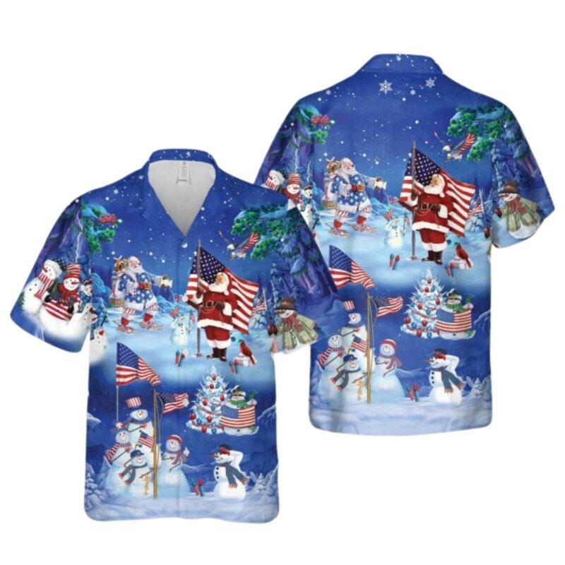 American Flag And Santa Hawaii Shirt