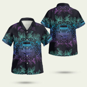 Awesome jeep mandala ombre purple black aloha hawaiian shirt