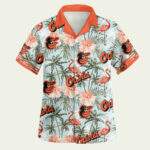 Baltimore orioles tropical vector seamless pattern hawaiian shirt front side