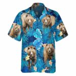 Bear Floral Tropical Hawaiian Shirt Front