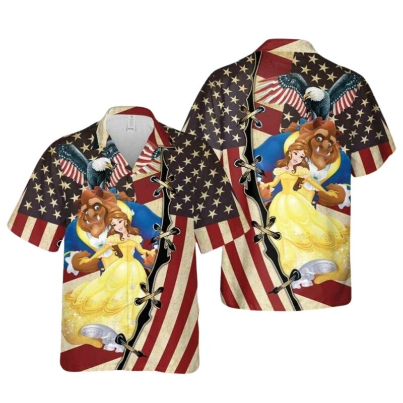 Beauty And The Beast Us Flag Patriot Day Disney Hawaiian Shirt