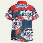 Beer busch light apple logo hibiscus flower blue red hawaiian shirt back side