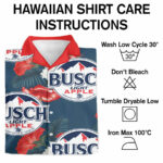 Beer busch light apple logo hibiscus flower blue red hawaiian shirt care instruction