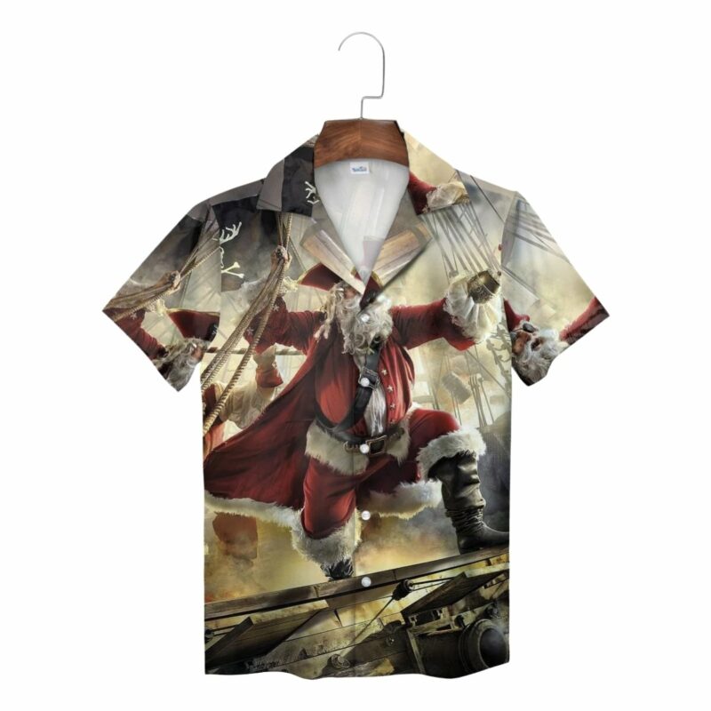 Beige Santa Claus Pirate Hawaiian Shirt