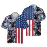 Belted Galloway Flower Pattern American Flag Hawaiian Shirt