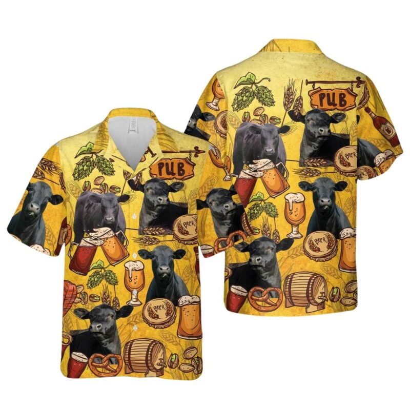 Black Angus Drink Beer Pattern Hawaiian Shirt