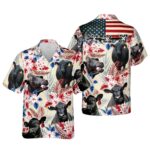 Black Angus Floral US Flag Hawaiian Shirt