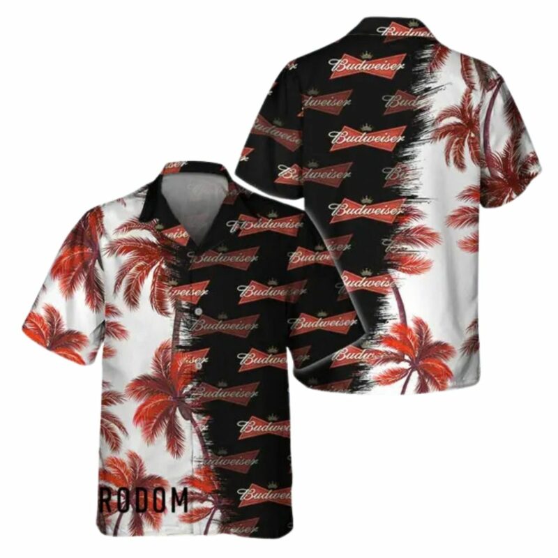 Black Budweiser Match Palm Trees Hawaiian Shirt