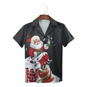 Black Retro Santa Claus Chimney Christmas Festive Hawaiian Shirt