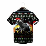 Black Santa Godzilla City Lights Ugly Christmas Hawaiian Shirt Back
