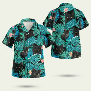 Black cat summer gift ideas for cat lovers hawaiian shirt