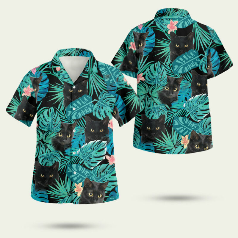 Black Cat Summer Gift Ideas For Cat Lovers Hawaiian Shirt