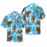 Blue Floral Highland Cow Hawaiian Shirt
