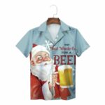 Blue Santa Claus Holding Beer Mug Fun Holiday Celebration Hawaiian Shirt