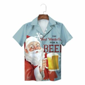 Blue Santa Claus Holding Beer Mug Fun Holiday Celebration Hawaiian Shirt