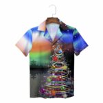 Blue Vibrant Christmas Tree Ornaments Northern Lights Hawaiian Shirt