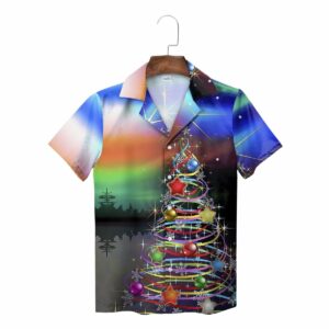 Blue Vibrant Christmas Tree Ornaments Northern Lights Hawaiian Shirt