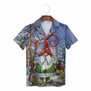 Blue Winter Gnome Forest Animals Snowy Scene Hawaiian Shirt