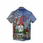 Blue Winter Gnome Forest Animals Snowy Scene Hawaiian Shirt Back