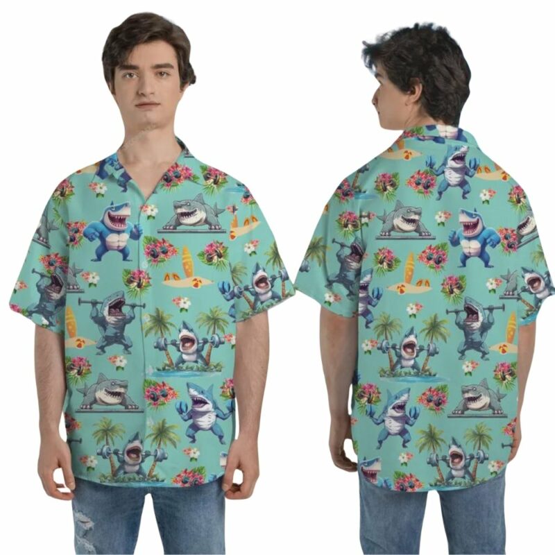 Bodybuilder Shark Funny Gym Tropical Hawaiian Shirt