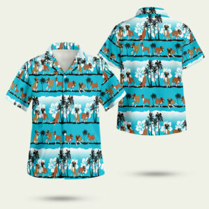 Boxer dog sunset blue hawaiian shirt