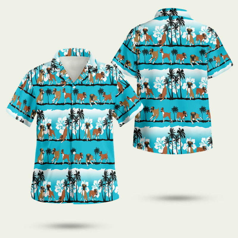 Boxer Dog Sunset Blue Hawaiian Shirt
