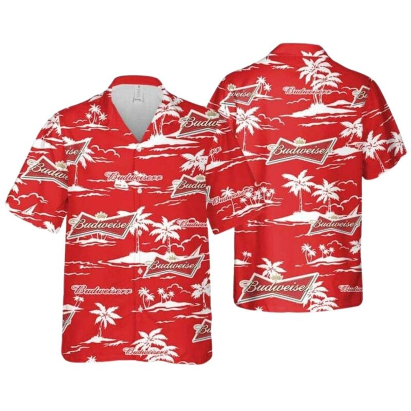 Budweiser Beer Coconur Island Red Pattern Hawaiian Shirt