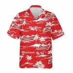 Budweiser Beer Coconur Island Red Pattern Hawaiian Shirt Front