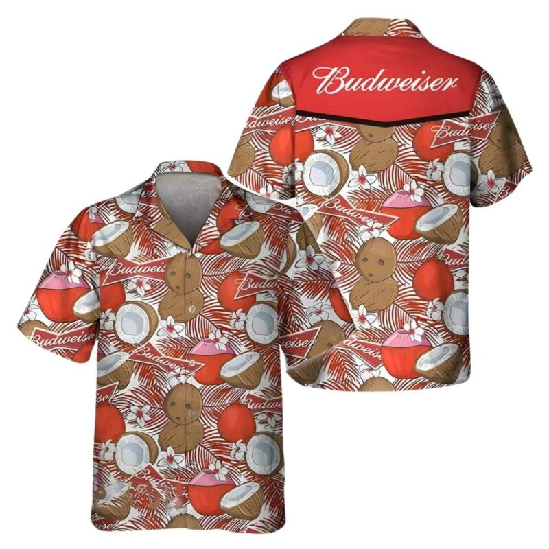 Budweiser Beer Tropical Coconut Pattern Hawaiian Shirt
