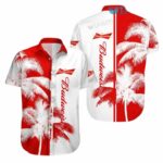 Budweiser Coconut Tree Red And White Hawaiian Shirt