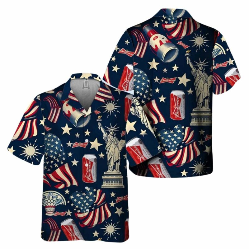 Budweiser Liberties Vintage Flag Hawaiian Shirt