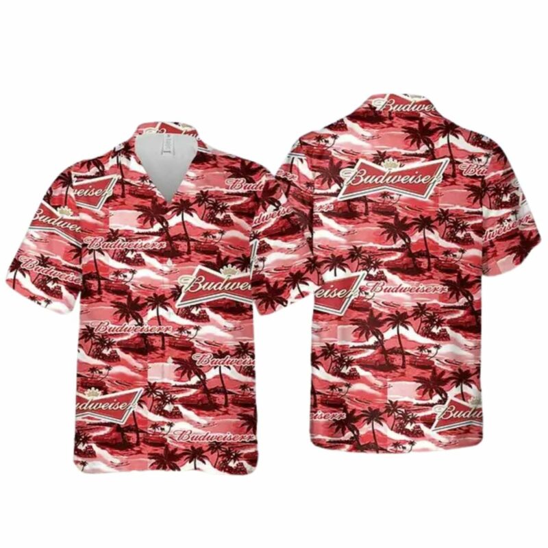 Budweiser Logo Sea Island Pattern Hawaiian Shirt