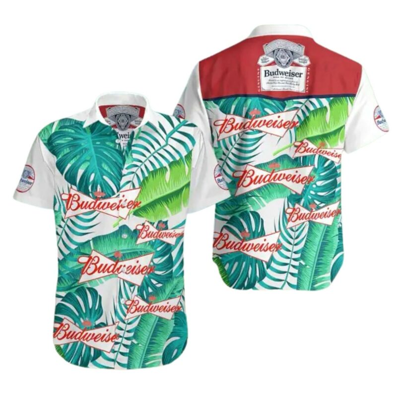 Budweiser Logo Tropical Palm Leave Green Hawaiian Shirt