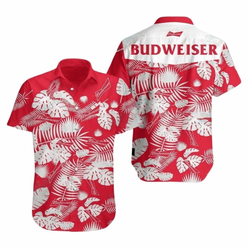 Budweiser Palm Leaves Red Pattern Hawaiian Shirt