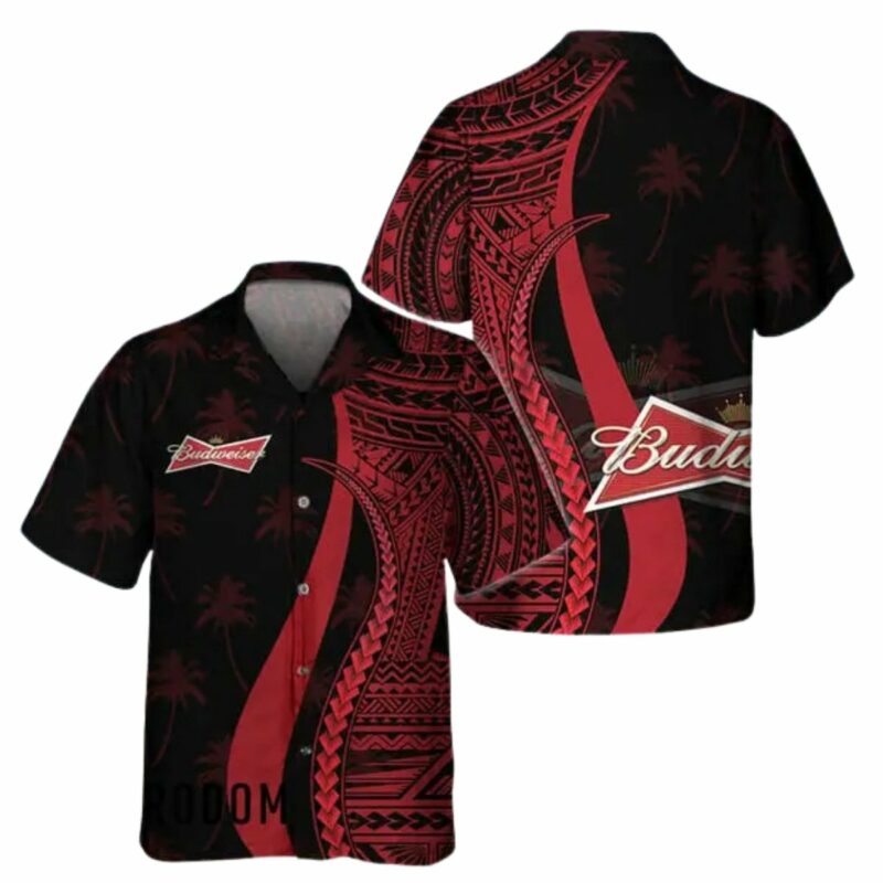 Budweiser Red Polynesian Hawaiian Shirt
