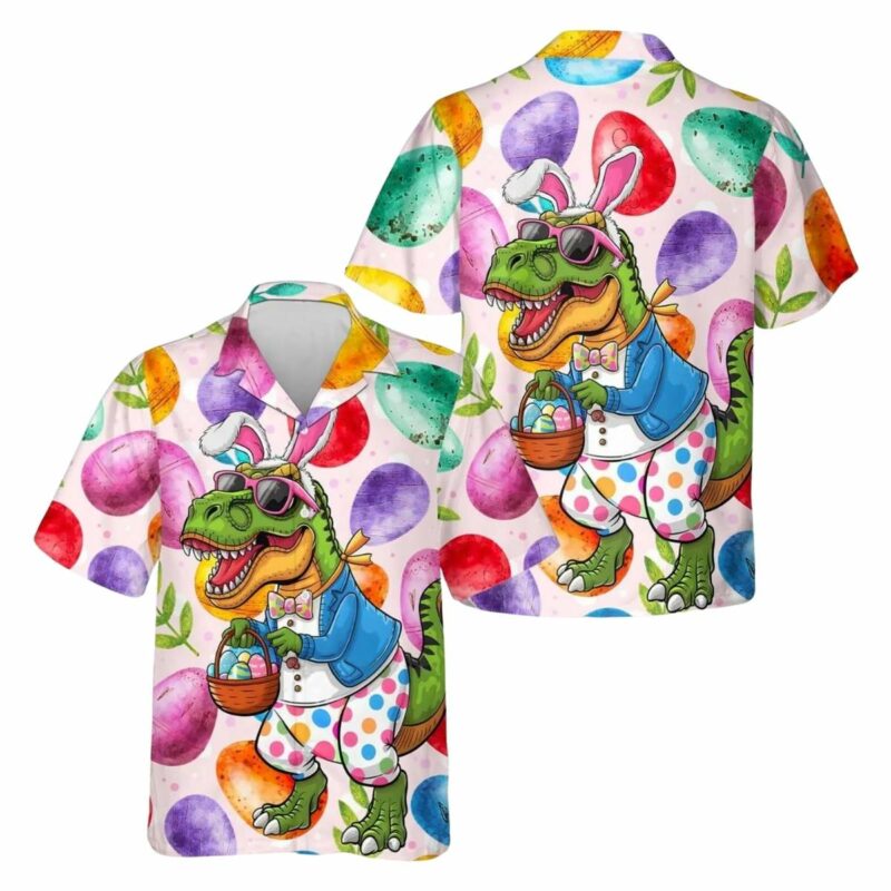 Bunny Ears And Easter Eggs Tropical Dinosaur Hawaiian Shirt